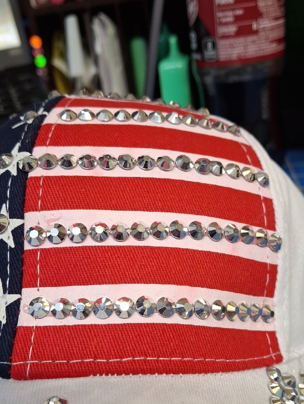 Patriotic Silver Bling White Adjustable Cap New - Picture 6 of 6